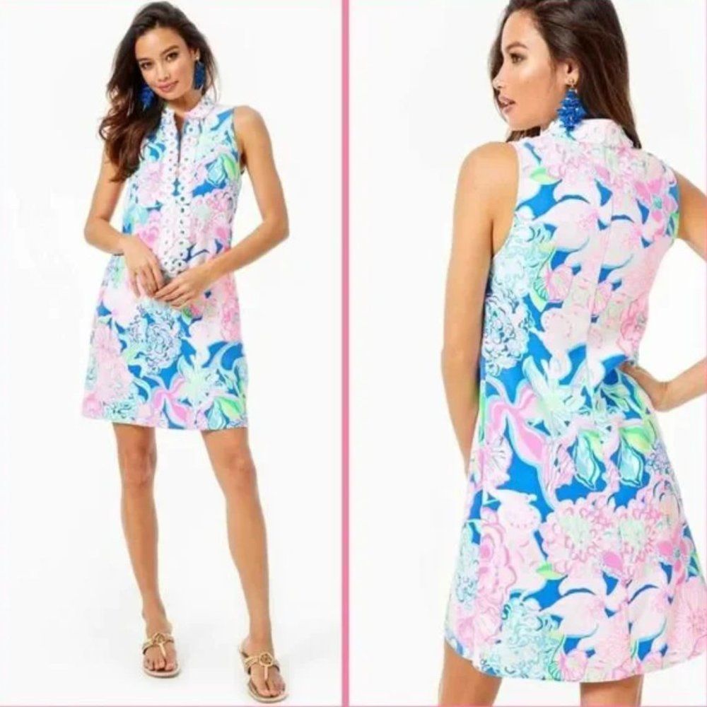 Lilly Pulitzer Blue & Pink Peony for Your Thoughts Jane Shift Dress